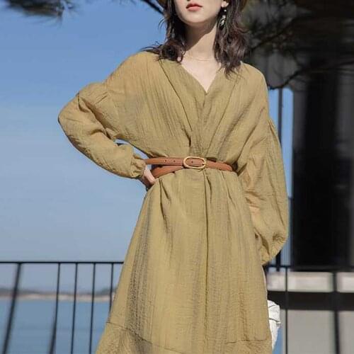 Bella Philosophy 2021 French Dress Female Design Long-sleeved Causal V-neck Loose Dress