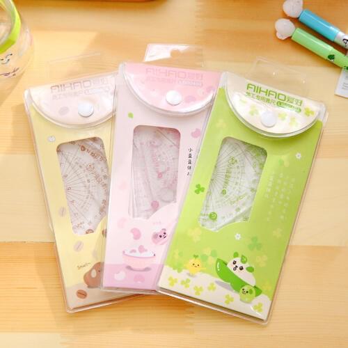 1pcs AH60 hobby stationery ruler tape student ruler cute cartoon triangle protractor 2828