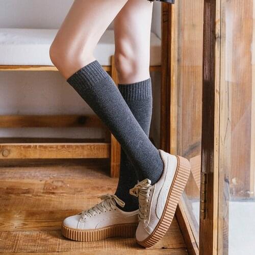 2020 Long Cotton Socks For Women Knee High Female Solid Color Harajuku Long Socks Ventilation School Girls Sports Knee Socks