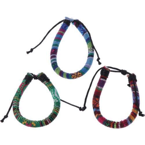 3Pcs Friendship Ethnic Tribal Cotton Linen Bracelet Braid Boho Hemp Rope Jewelry