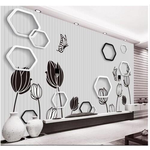 3d wallpaper custom 3d wall murals wallpaper mural Fashion HD hand-painted tulips black and white 3D TV backdrop wall decor