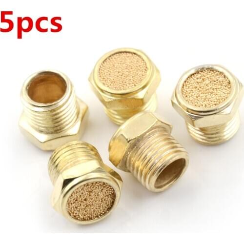 5pcs Sintered Bronze Muffler Pneumatic Air Breather Vent Silencer Muffler Threaded 1/4" DN8 Pneumatic Fitting Tools