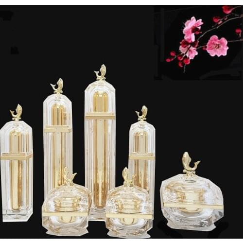 5pcs Gold Cosmetics Sub Acrylic 40ml 100ml Lotion Pump Bottle,10g 30g 50g Acrylic Cream Jar,Empty Cosmetic Packing Container