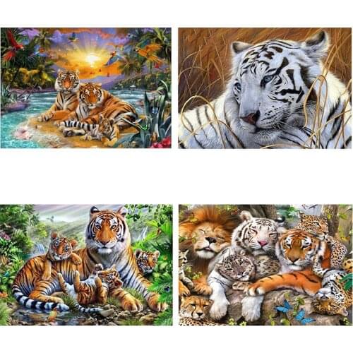 4Pieces/lot DIY Tiger 5D Diamond Painting Forest Tiger Cross Stitch Animal Diamond Embroidery Full Round Drill Home Decor Gift