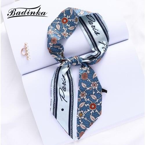 Badinka 2021 New Designer Floral Print Hair Scarf Headband Ribbon Bandana Woman Fashion Long Hair Ties Accessories for Women