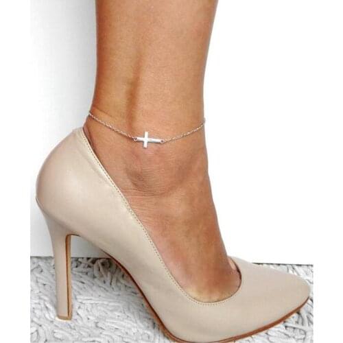 Boho Beach Barefoot Sandals Gold Alloy Electroplated Cross Chain Anklet for Women Anklets Fashion Jewelry