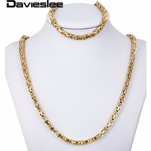 5MM Stainless Steel Byzantine Box Necklace Bracelet Chain JEWELRY SET Mens Chain Necklace Wholesale KS48