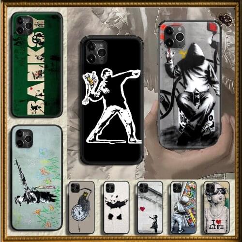 Street Art Banksy Graffiti Phone Case Cover Hull For iphone 5 5s se 2 6 6s 7 8 12 mini plus X XS XR 11 PRO MAX black pretty