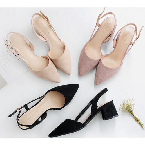 Black Heels Slingback Pointed Heels Low Heel Shoes Fashion Party Shoes Ladies Shoes Zapatos Fiesta Mujer Elegante Scarpe Donna