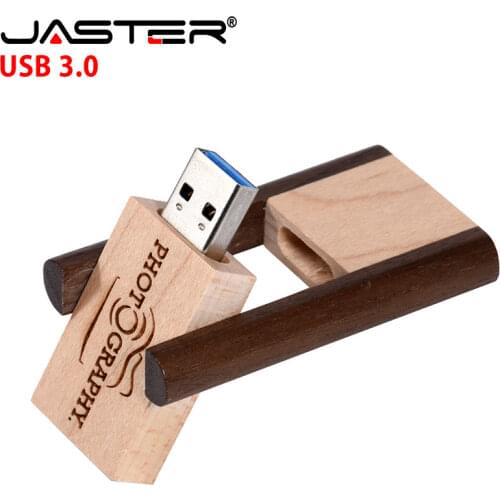 JASTER (free custom logo) Wooden rotatable usb flash drive Memory stick pendriver pendrive 8GB 16GB 32GB photography gift