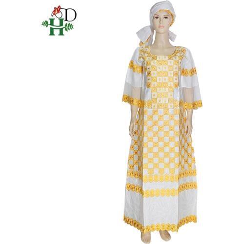 H&D african clothes for women with lace south african traditional wear dashiki bazin dresses embroidery long dress women turban