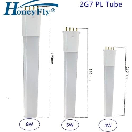 HoneyFly 2G7 Led Tube Lamp Pl 2g7 4pin Light 6W 8W 12W 100-265V Cbinet Table Lamp Bulb Tube PC Cover Replace CFL Light