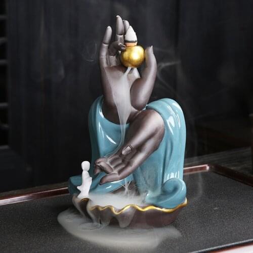 Buddha Hand Ceramic Incense Burner Backflow Incense Holder Waterfall Incense Burner Stick Home Deco Yoga Present
