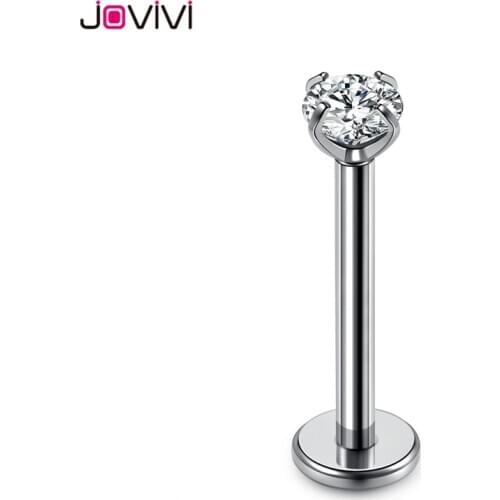 JOVIVI 16Ga 316L Stainless Steel Cubic Zirconia Crystals Labret Lip Ring Tongue Ring Body Piercing Jewelry