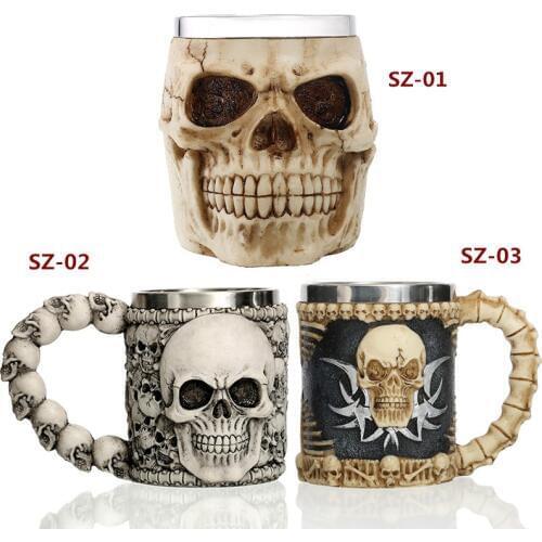 3D Gothic Skull Mug Stainless Steel Horror Skeleton Skull Home Bar Party Drinkware Halloween Gift