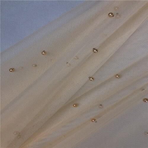 Lace48 5meters 6colors Knitted Nylon Mesh Fabrics With Beads Semi-transparent Wedding Dress Evening Dress DIY Fabrics For Sewing