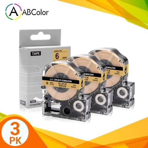 3PK SM6ZW Tape For Epson SM6ZW Tape Gold on Black 6mm LK-2KBP for Epson King Jim LabelWork LW-300 LW-400 LW-700 label maker