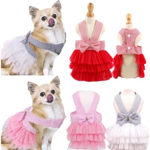 Summer Dog Lace Tullle Dress Pet Dog Clothes For Small Dog Party Birthday Wedding Bowknot Dress Puppy Costume Spring Pet Clothes