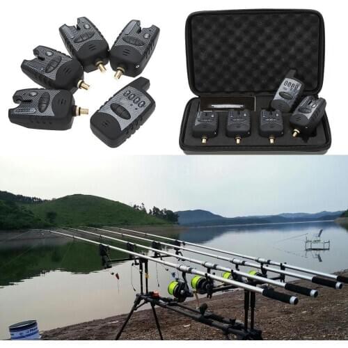 Lixada Wireless Digital Fishing Alarm Set 4 Fishing Bite Alarm + 1 Receiver in Case for Carp Fishing