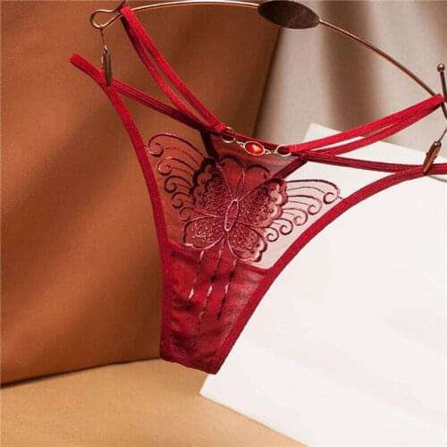 Fashion Women Lace Underwear See Through Embroidered Sheer Low Waist G-String Thong Summer Transparent Sexy Underpants