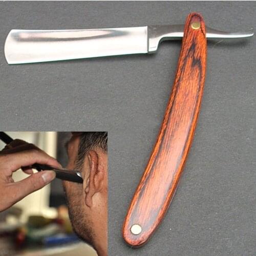 Men Manual Shaving Razor Mirrow Finish Barber Blades Stainless Steel Wood Handle Straight Edge