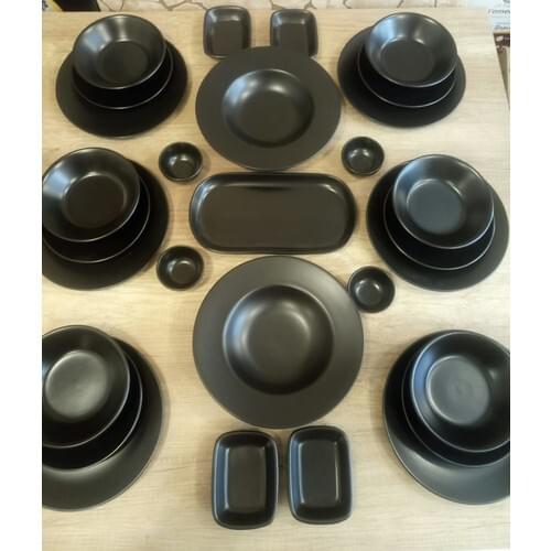 Dinner Set 29 Pieces 6 Person Matte Black Set Ceramika Plates and Bowls Set Serving Dining Trend 2021 Decoration Sets
