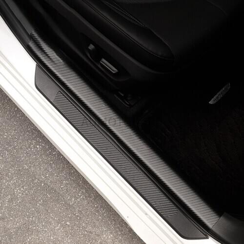 Imitation Carbon Fiber Stickers Leather Door Sill Welcome Pedal Protector Scratch Car Accessories For Toyota Avalon 2019 2020