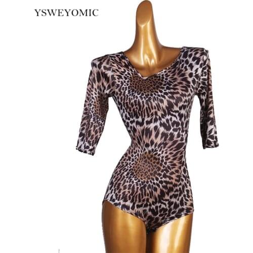 2021 Latin DanceTop New Women Leopard Print Bodys uit Practice Clothing Adult Sexy Latin Ballroom Dance Top For Training