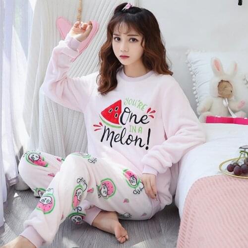 New Pajamas Women Warm Flannel Long-Sleeved Thick Velvet Coral Fleece Cute Autumn And Winter Home Service Suit Pyjamas Mujer