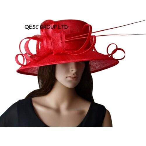 Wholesale Elegant NEW Red Sinamay womens hat Fascinator for kentucky derby,melbourne cup,ascot races,wedding and church