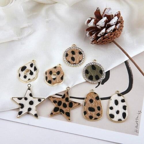 DIY handmade jewelry alloy Leopard imitation mink fur studed Diamond oval earrings material autumn and winter