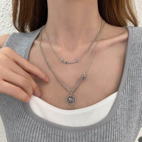 New Fashion Retro Hip-hop Smile Pendant Necklace Punk Elephant Ethnic Style Simple Trendy Necklace Bracelet Jewelry Women Men