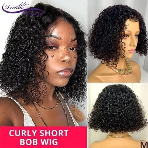 PU Wigs Short Curly Human Hair Bob Wigs No Baby Hair 4*4 PU Silk Base Wig Remy Brazilian Curly Wig Like Human Scalp Dream Beauty