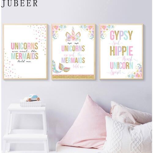 Scandinavian Style Posters and Prints Unicorn Living Room Decoration Pictures Cute Animal Bedroom Decorations for Children Room