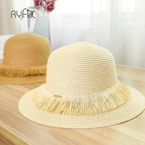 RYFIX 2021 New ladies summer Anti-UV Sun Protection with double brim straw hat fringe plate iron beach sun hat #JX37