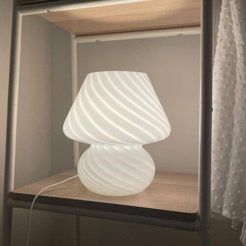 LED Glass Table Lamp Bedroom Bedside Living Room Mushroom Table Lamp Nordic Modern Green White Pink Blue Night Stand
