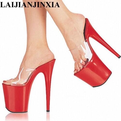 LAIJIANJINXIA 20 CM High Heels Slippers Club Night Sexy Pole Dancing Shoes Platform Women Shoes Thin Heels Super High Shoes