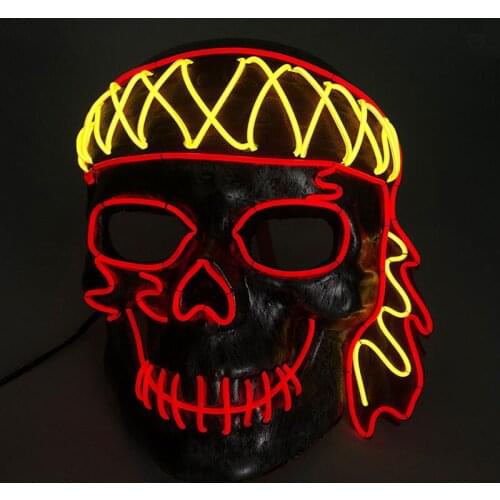 Horror Skull Pirate LED Mask Halloween Costume Accessories Glowing Scary Skeleton EL Wire Mask For Festive Party