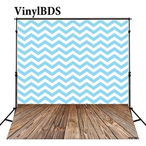 VinylBDS Retro Wood Floor Children Blue Wavy Stripes Newborn Photography Backdrops Lovely Cartoon Backdrop for Photo Studio