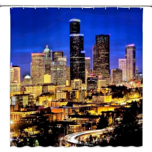 180X200CM City Night View Shower Curtain Printed Waterproof Fabric Polyester Scenery Bath Curtain Bathroom Decor With Hooks