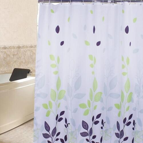 Shower Curtain Beautiful Leaf Printed Fabric Mildew Resistant Waterproof Bath Curtains for Bathroom 12pcs Hooks