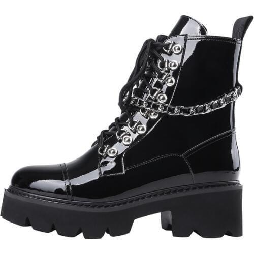 Women Boots Genuine 100% Leather Martin Boots Lace Ankle Boots For Women Shoes Rivet Gothic Motorcycle Boots Punk Botas Size 40