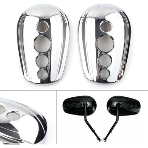 1 Pair Chrome Oval Motorcycle Rear View Mirrors Cover Cap for Harley Touring Dyna Softail Sportster Choppers Crusiers