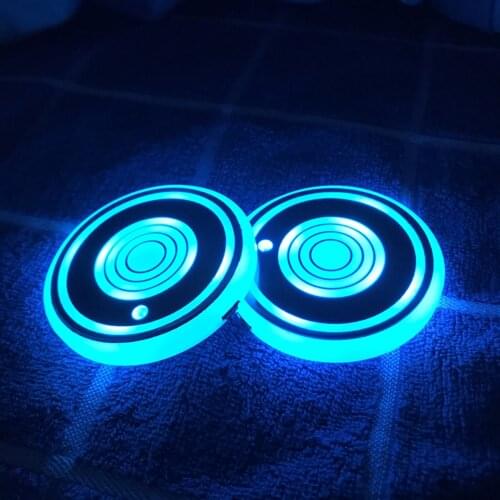 2 Pcs 7 Colors Car LED Cup Holder Light Mats Car Coasters Bottle Atmosphere Light Constellation Backlight LED Cup Holder Pads