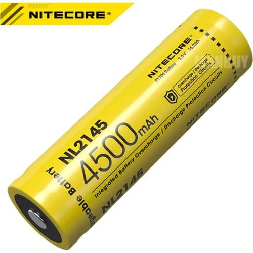 2021 NITECORE NL2145 21700 4500mAh 3.6V 5A 16.2Wh Protected Li-ion Button Top Rechargeable Battery for Flashlight Free Shipping
