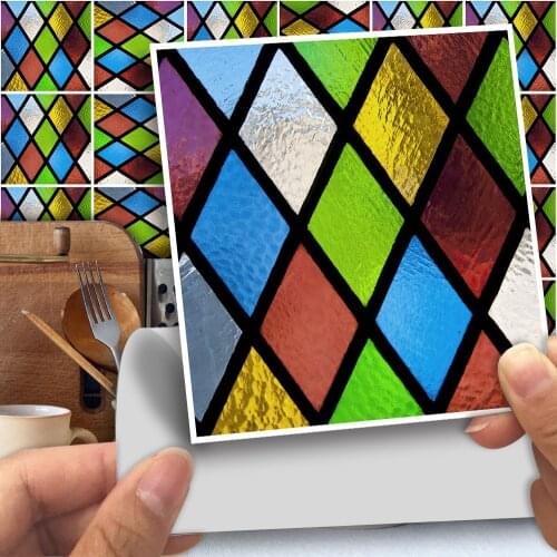 25Pcs Stained Glass Windows Effect Wall Sticker Mosaic Traditional PVC Tile Stickers Self-adhesive Wall Decor 10x10cm/15x15cm