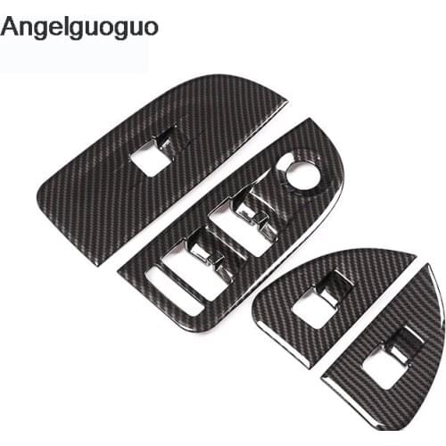 4 pcs Carbon Fiber Style ABS Car Window Lift Switch Button Frame Cover Trim For Alfa Romeo Giulia 2017-2019 LHD