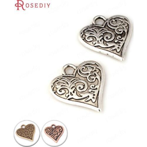 50PCS 16*15MM Antique Style Plated Zinc Alloy Pattern Heart Charms Pendants Diy Jewelry Findings Accessories wholesale