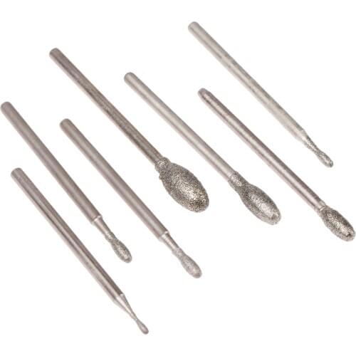 7Pc 1.2-5mm Dia Oval Diamond Grinding Head Burrs Bits 2.35mm Shank Jade Stone Carving Polishing Engraving Tools Dremel Accesorie