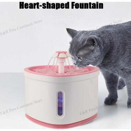Automatic Cat Dog Pet Water Fountain LED Electronic Bowl Drinking Flower Water Dispenser safe Drink with Filters Heart-shaped 2L
